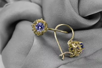 14k žlté zlato 585 Sapphire náušnice vec145y-sp Russian Soviet USSR Vintage Art Deco style