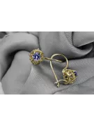 Or jaune 14 carats 585 Sapphire des boucles d'oreilles vec145y-sp Russe Soviétique URSS Artisanat vintage Art Deco style