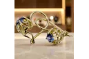 Yellow 14k gold 585 Sapphire earrings vec145y-sp Russian Soviet USSR Vintage Jewelry Art Deco style