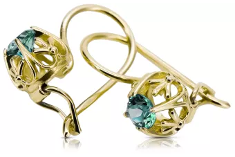 Oro amarillo de 14 quilates 585 Emerald pendientes vec145y-em Ruso Soviético URSS Joyería vintage Art Deco style