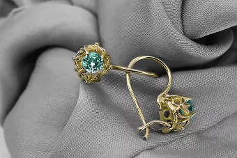 14k κίτρινο χρυσό 585 Emerald Σκουλαρίκια vec145y-em Russian Soviet USSR Vintage craft Art Deco style