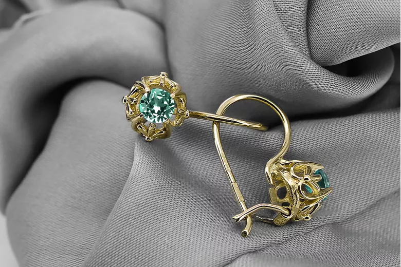 Aur galben 14K 585 Emerald cercei vec145y-em Rusesc Sovietic URSS Vintage bijuterii Art Deco style
