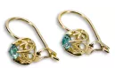 Yellow 14k gold 585 Emerald earrings vec145y-em Russian Soviet USSR Vintage craft Art Deco style