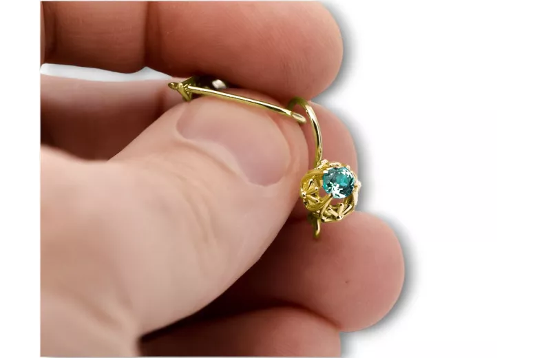 14k geltonas auksas 585 Emerald auskarai vec145y-em Rusų Tarybinis TSRS Vintage Art Deco style SSRS sovietinis rusiškas stilius