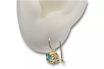 14k κίτρινο χρυσό 585 Emerald Σκουλαρίκια vec145y-em Russian Soviet USSR Vintage craft Art Deco style