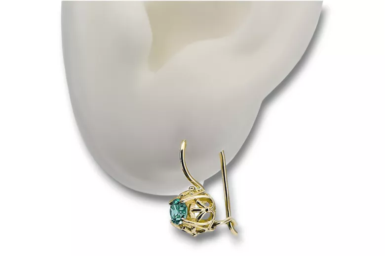 14К жовте золото 585 Emerald Сережки vec145y-em Російський Радянський СРСР Вінтаж Ар-деко style Art Deco