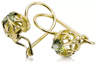 Or jaune 14 carats 585 Yellow Peridot des boucles d'oreilles vec145y-yp Russe Soviétique URSS Artisanat vintage Art Deco style