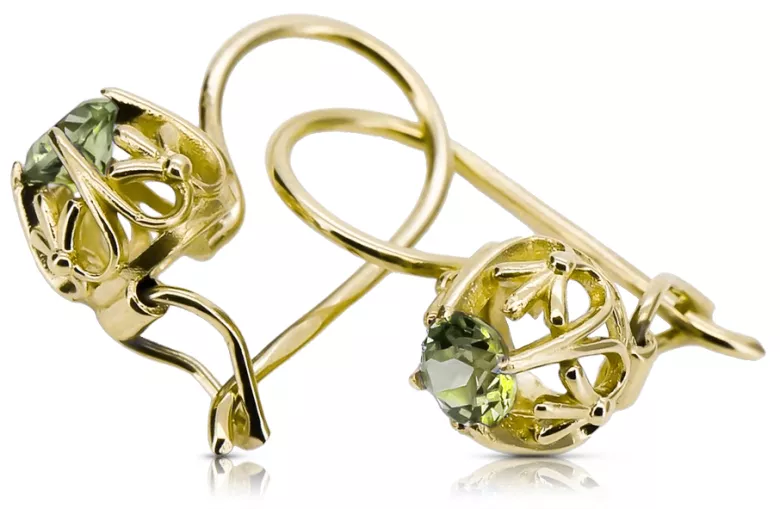 Yellow 14k gold 585 Yellow Peridot earrings vec145y-yp Russian Soviet USSR Vintage Art Deco style