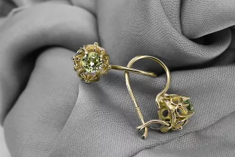 14k žluté zlato 585 Yellow Peridot náušnice vec145y-yp Russian Soviet USSR Vintage craft Art Deco style