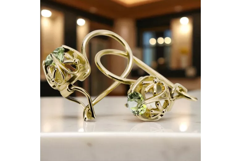 14k κίτρινο χρυσό 585 Yellow Peridot Σκουλαρίκια vec145y-yp Russian Soviet USSR Vintage craft Art Deco style