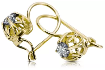 Or jaune 14 carats 585 Zircon des boucles d'oreilles vec145y-zi Russe Soviétique URSS Vintage Art Deco style