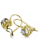 Oro amarillo de 14 quilates 585 Zircon pendientes vec145y-zi Ruso Soviético URSS Joyería vintage Art Deco style