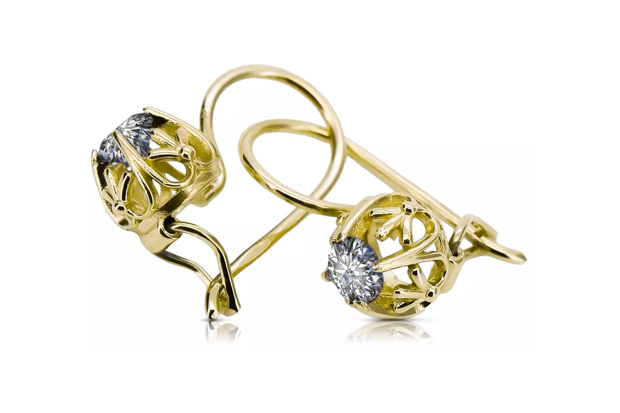 Yellow 14k gold 585 Zircon earrings vec145y-zi Russian Soviet USSR Vintage Jewelry Art Deco style