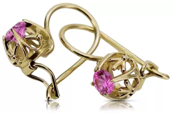 14k žluté zlato 585 Amethyst náušnice vec145y-am Russian Soviet USSR Vintage craft Art Deco style