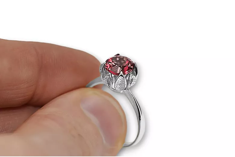 Žiedas Vintažiniai papuošalai Ruby 925 sidabras vrc051s-rb Art Deco Sovietinis vintažo papuošalų stilius
