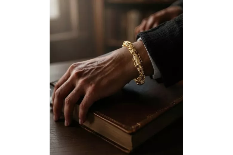 Yellow 14k gold modern Byzantina king bracelet cb009y