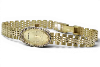 Gelb 14 Karat 585 Gold Schöne Dame Geneve Zirkon Uhr LW129Y