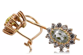 Aur galben 14K 585 Zircon cercei cec026y-zi Rusesc Sovietic URSS Vintage Craft Art Deco style