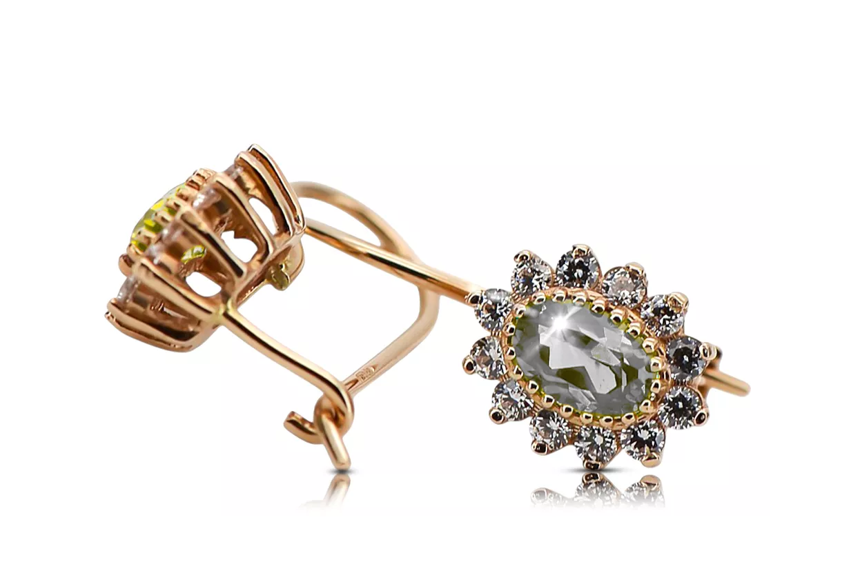 Yellow 14k gold 585 Zircon earrings cec026y-zi Russian Soviet USSR Vintage Jewelry Art Deco style