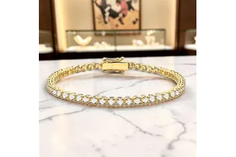 Κίτρινο 14 καράτια Gold Lab Δημιουργήθηκε διαμάντια βραχιόλι τένις TBLD002y