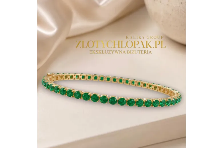 Yellow 14k gold emerald stones tennis bracelet tbc002y