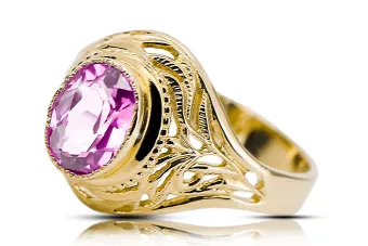 Yellow 14k gold Amethyst ring vrc012y-am Vintage style Art Deco Russian Soviet USSR style