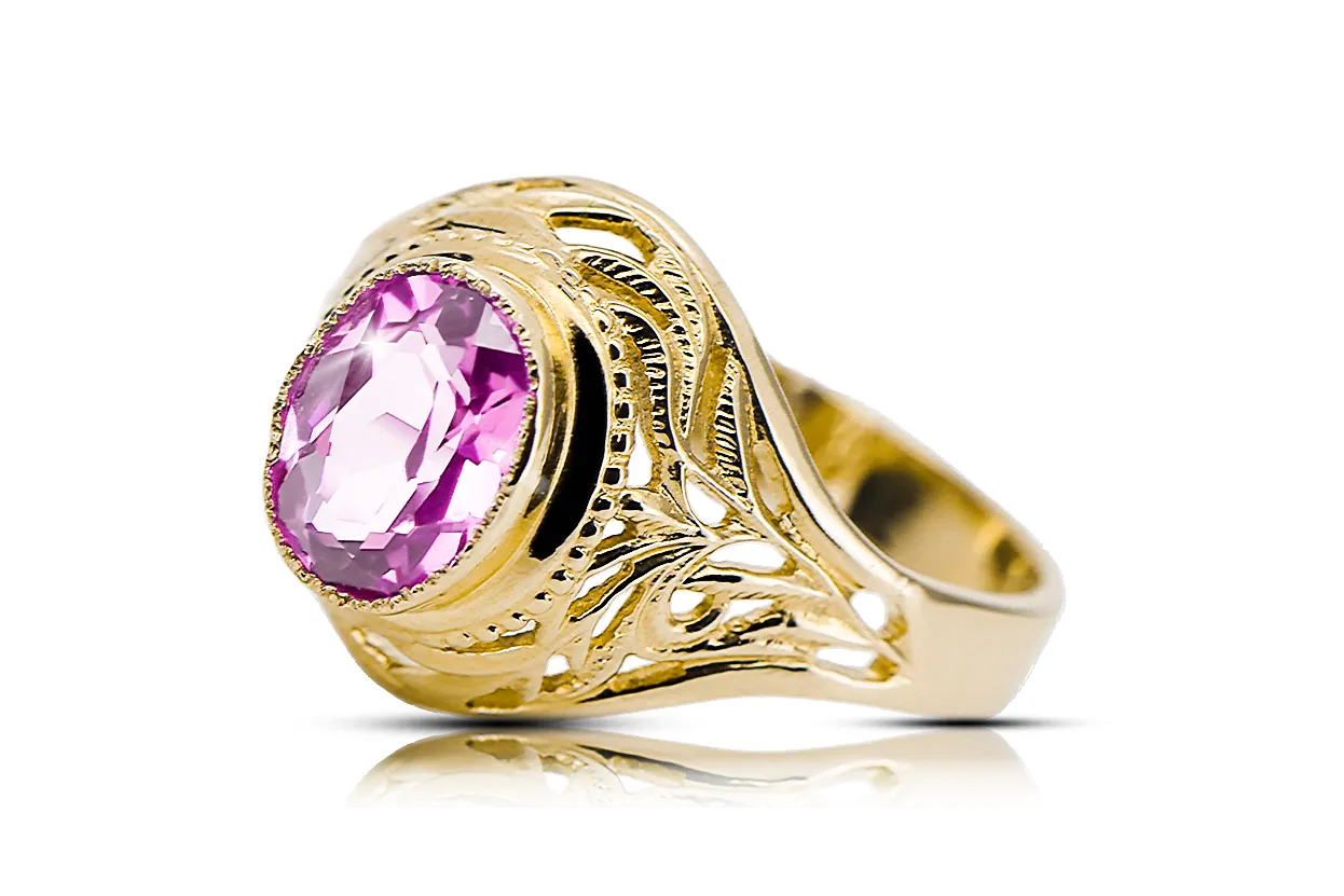 Ring Amethyst 14 Karat Gelbgold Vintage Handwerk vrc012y-am Art Deco Russischer sowjetischer -Schmuckstil der UdSSR