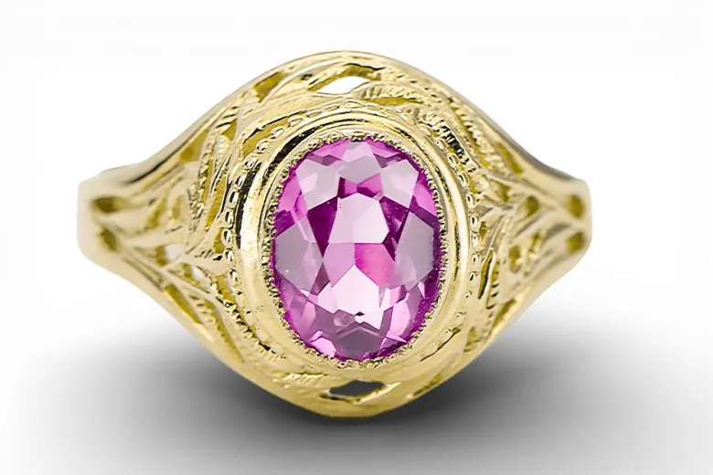 Amethyst 14k žlté zlato Ring Vintage craft vrc012y-am Art Deco