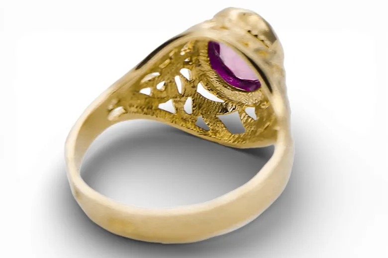 Yellow 14k gold Amethyst ring vrc012y-am Vintage style Art Deco Russian Soviet USSR style