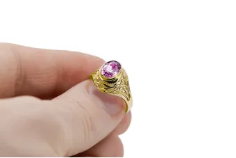 Ring Amethyst 14 Karat Gelbgold Vintage Handwerk vrc012y-am Art Deco Russischer sowjetischer -Schmuckstil der UdSSR