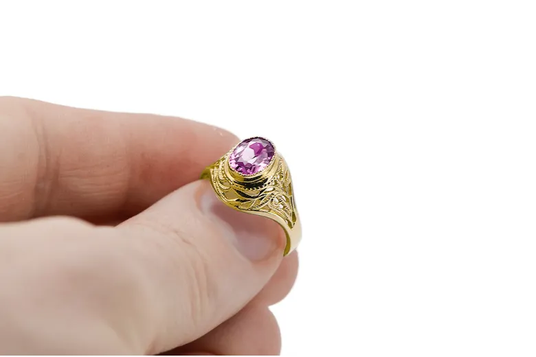 Yellow 14k gold Amethyst ring vrc012y-am Vintage style Art Deco Russian Soviet USSR style