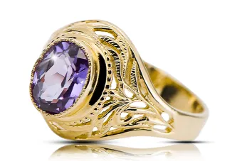 Ring Alexandrite 14 Karat Gelbgold Vintage Handwerk vrc012y-ax Art Deco Russischer Art-Déco-Schmuck, UdSSR-Stil