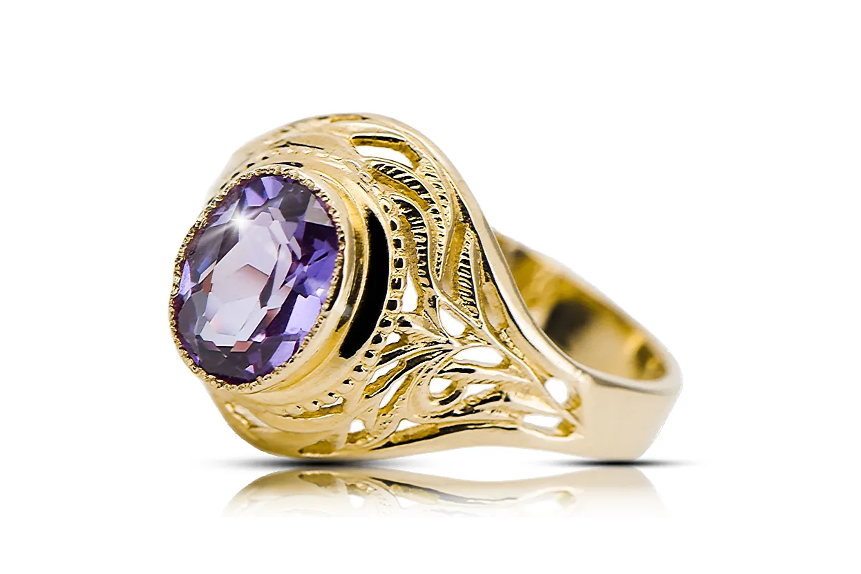 Ring Alexandrite 14 Karat Gelbgold Vintage Handwerk vrc012y-ax Art Deco Russischer Art-Déco-Schmuck, UdSSR-Stil