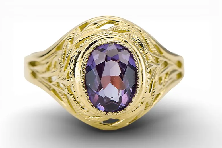 Yellow 14k gold Alexandrite ring vrc012y-ax Vintage Art Deco USSR Soviet Russian style
