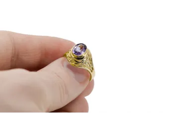 Pierścionek z żółtego 14k złota z Aleksandrytem vrc012y-ax Vintage Biżuteria Art Deco ZSRR Sowiecki Rosyjski styl