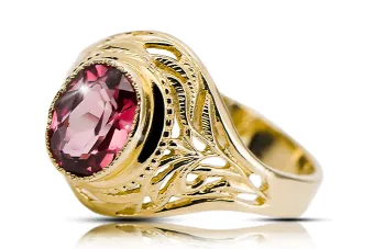 Anneau Ruby Or jaune 14 carats Bijoux vintage vrc012y-rb Art Deco Bijoux de l’URSS, style russe