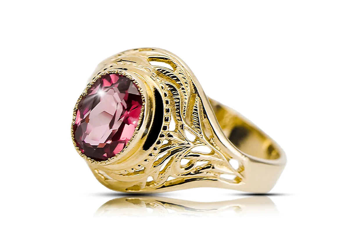 Anillo Artesanía vintage Ruby Oro amarillo de 14 quilates vrc012y-rb Art Deco Joyería de la URSS, estilo ruso