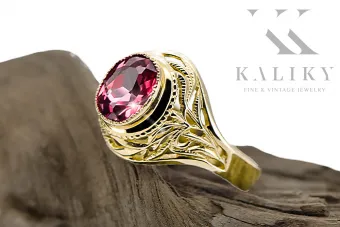 Vintage Schmuck Ring Ruby 14 Karat Gelbgold vrc012y-rb Art Deco UdSSR -Schmuck, russischer Art-Déco-Stil