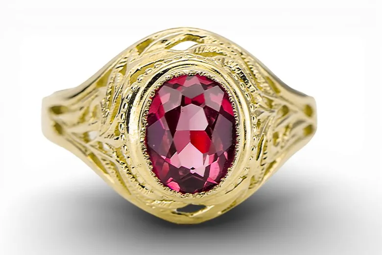 Anillo Artesanía vintage Ruby Oro amarillo de 14 quilates vrc012y-rb Art Deco Joyería de la URSS, estilo ruso