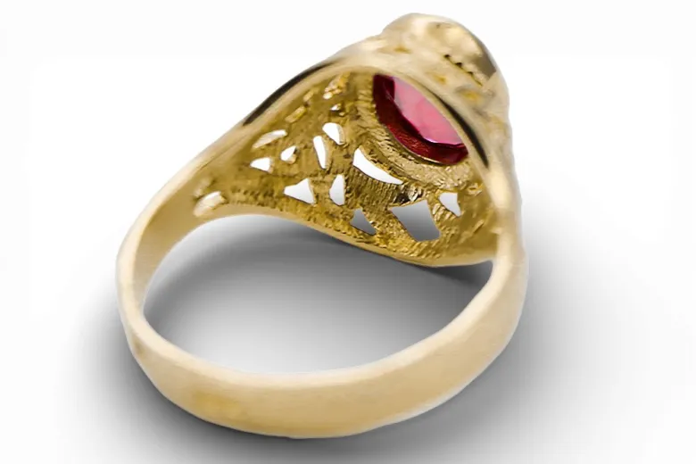 Vintage Schmuck Ring Ruby 14 Karat Gelbgold vrc012y-rb Art Deco UdSSR -Schmuck, russischer Art-Déco-Stil
