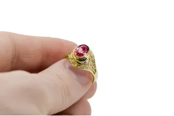 Yellow 14k gold Ruby ring vrc012y-rb Vintage Art Deco Russian USSR Soviet style