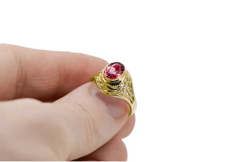 Anillo Artesanía vintage Ruby Oro amarillo de 14 quilates vrc012y-rb Art Deco Joyería de la URSS, estilo ruso