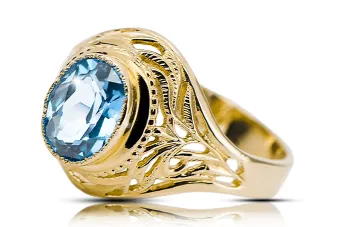 14k κίτρινο χρυσό Aquamarine Ring Vintage style vrc012y-aq Art Deco