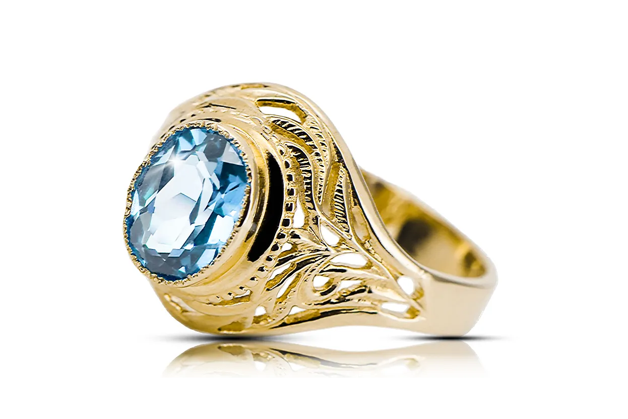 Stil Vintage Inel Aquamarine Aur galben 14K vrc012y-aq Art Deco Stil rusesc sovietic URSS