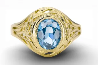 Yellow 14k gold Aquamarine ring vrc012y-aq Vintage Jewelry Art Deco Russian Soviet USSR jewelry style