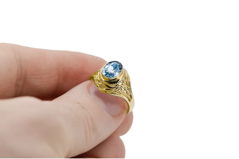 Stil Vintage Inel Aquamarine Aur galben 14K vrc012y-aq Art Deco Stil rusesc sovietic URSS