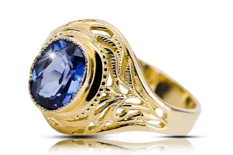 Inel Sapphire Aur galben 14K Vintage Craft vrc012y-sp Art Deco Stil sovietic rusesc URSS