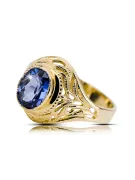 Inel Sapphire Aur galben 14K Vintage Craft vrc012y-sp Art Deco Stil sovietic rusesc URSS