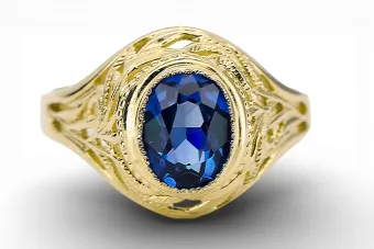 Artisanat vintage Anneau Sapphire Or jaune 14 carats vrc012y-sp Art Deco Style soviétique russe URSS