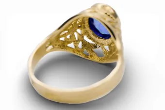 خاتم Sapphire 14 كارت من الذهب الأصفر أسلوب فينتاج vrc012y-sp Art Deco أسلوب سوفيتي روسي اتحاد الجمهوريات السوفيتية